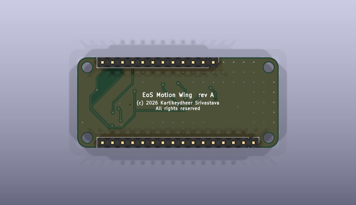 Bottom side of the EoS Motion Wing, rendered from its KiCad 3D model
