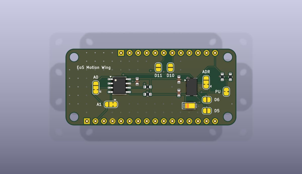Top side of the EoS Motion Wing, rendered from its KiCad 3D model