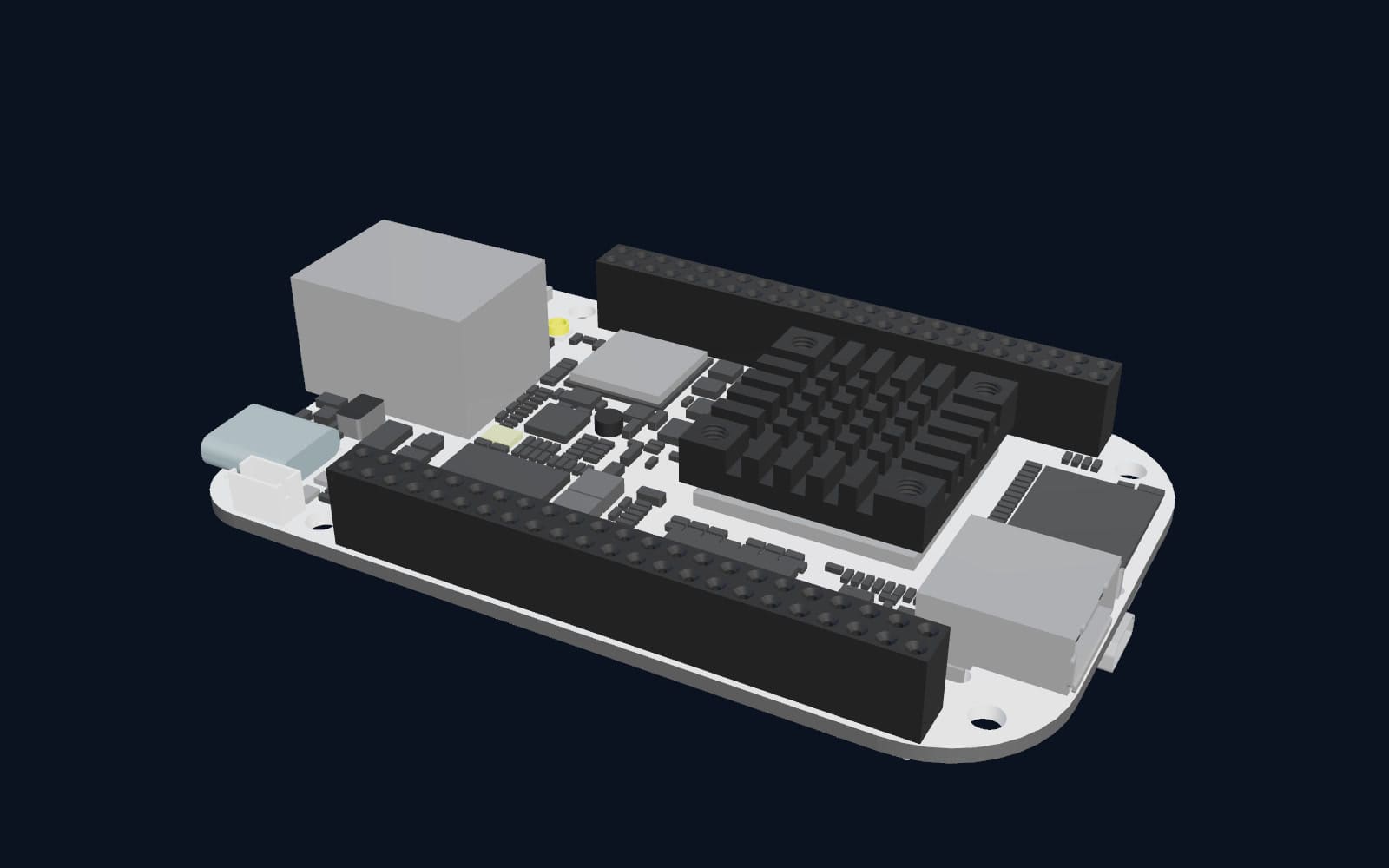 3D STEP model of the BeagleBone AI with its headers and Ethernet jack