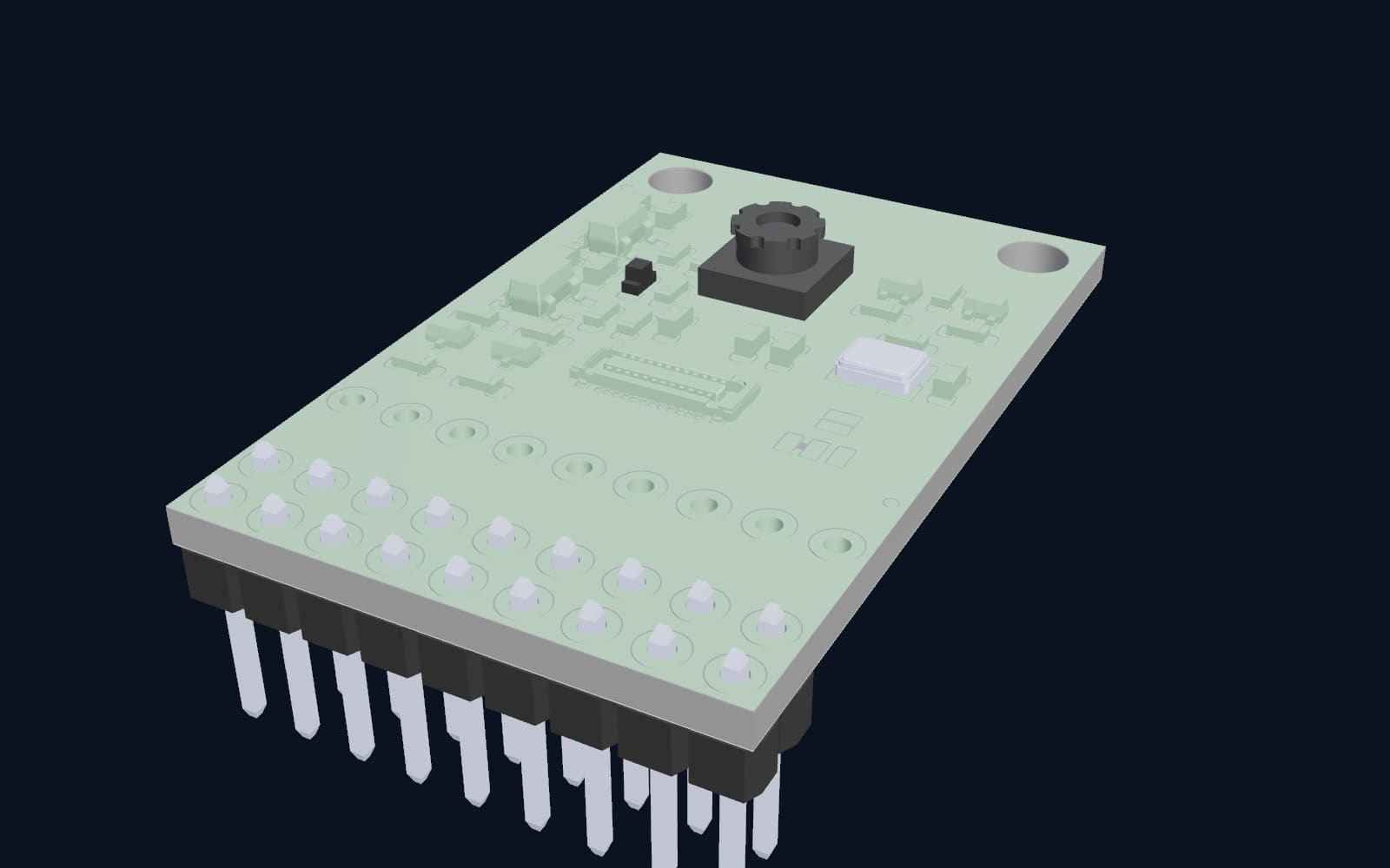 3D STEP model of the SparkFun Pico Vision camera board with its header pins