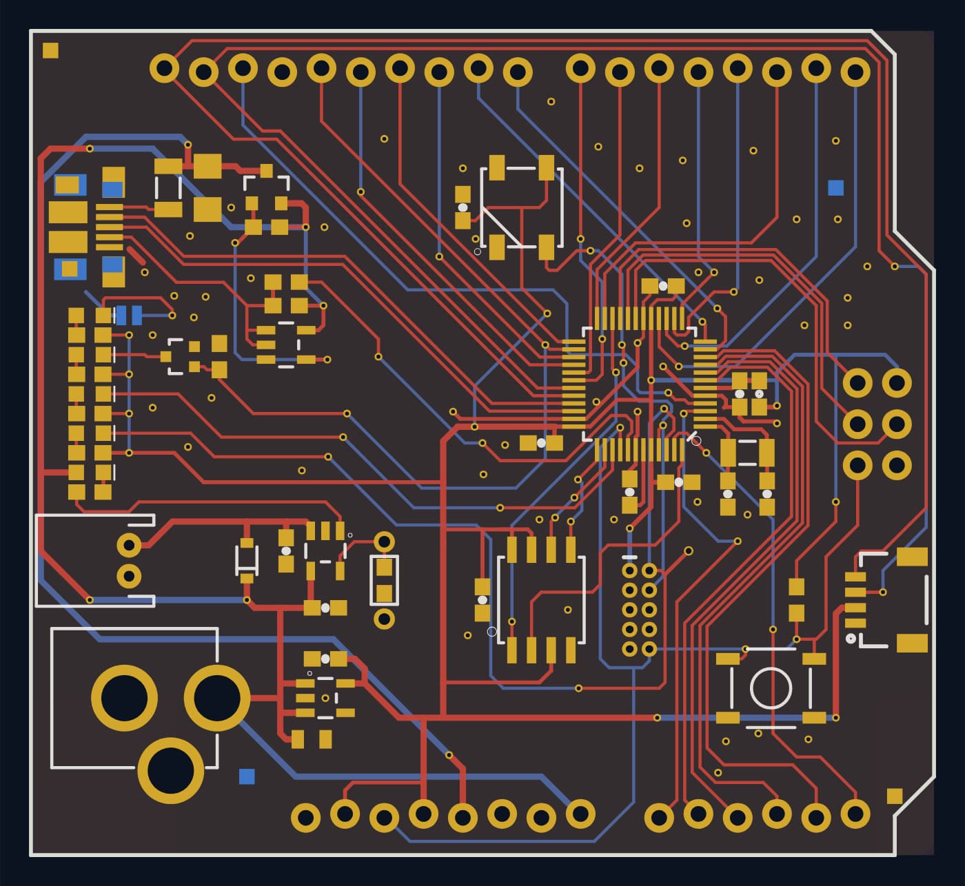 Eagle board of the SparkFun RedBoard Turbo in the Arduino Uno outline