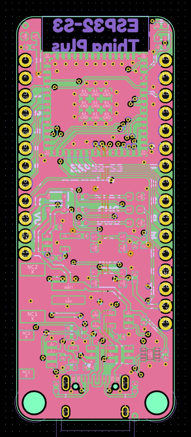 KiCad PCB of the SparkFun Thing Plus ESP32-S3 in the Feather form factor